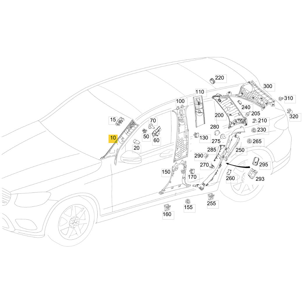 Moldura Coluna A Mercedes GLC 250 2016 2017 2019 Esquerdo
