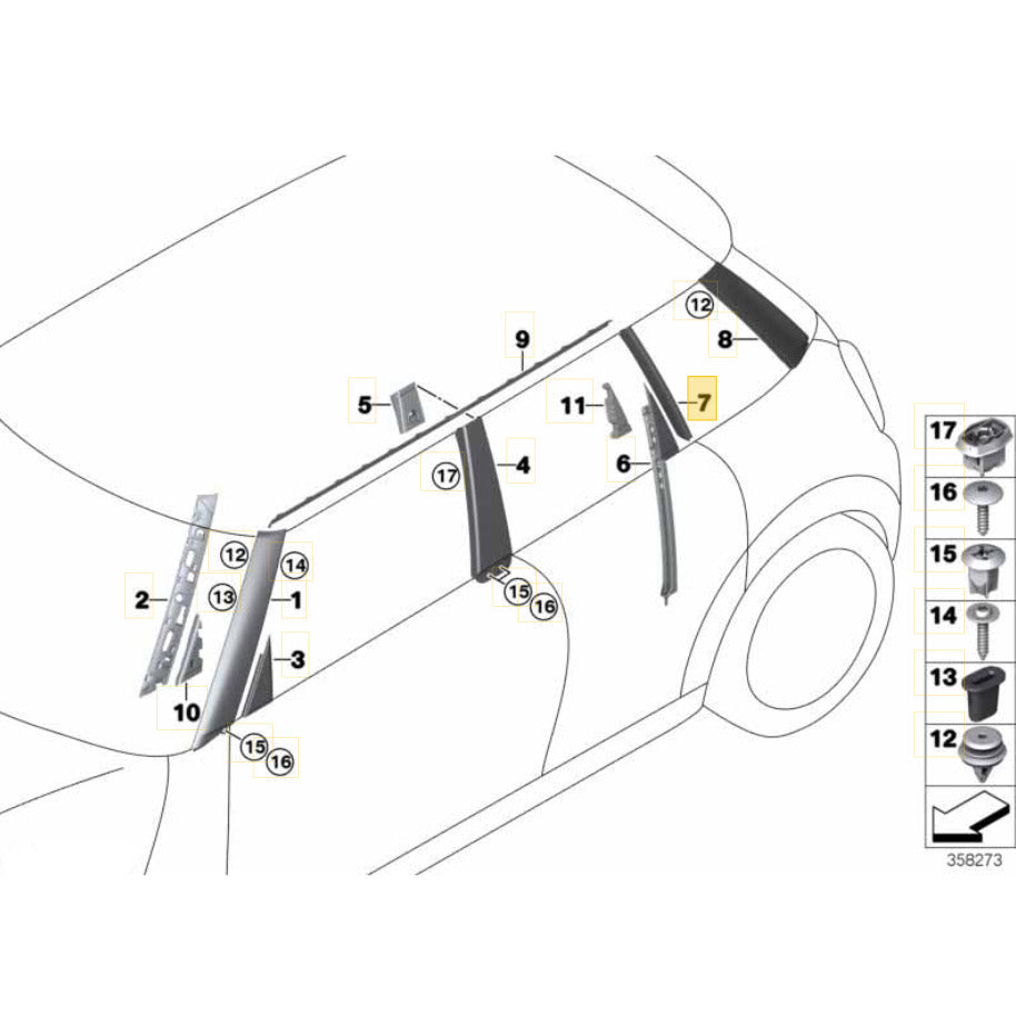 Moldura Coluna C Porta Mini Cooper S 2021 2022 2023 Direita