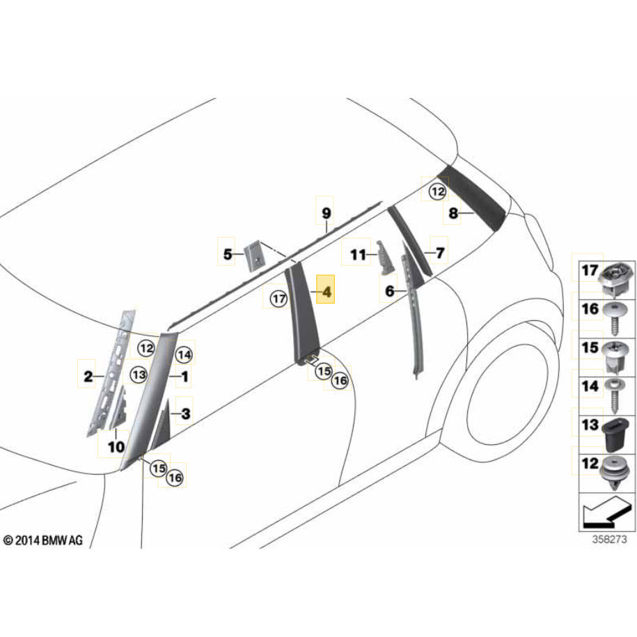 Moldura Coluna B Porta Mini Cooper S 2021 2022 2023 Direita