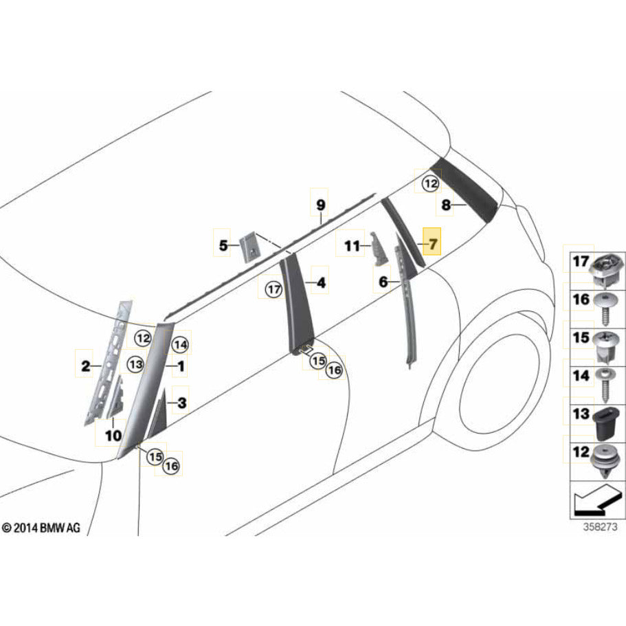 Moldura Coluna C Porta Mini Cooper S 2021 2022 2023 Esquerda