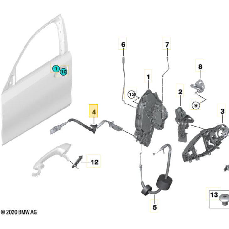Cabo Fechadura Porta BMW 320i M G20 2020 2021 2022 Dianteiro