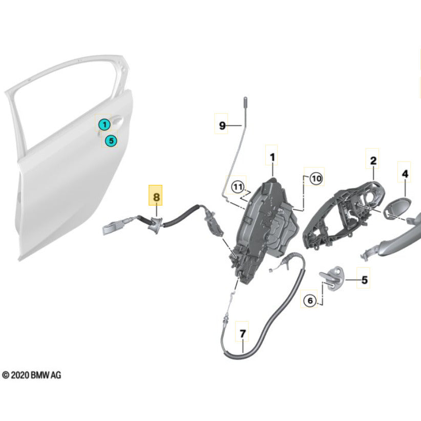 Cabo Fechadura Porta BMW 320i M G20 2020 2021 2022 Traseiro
