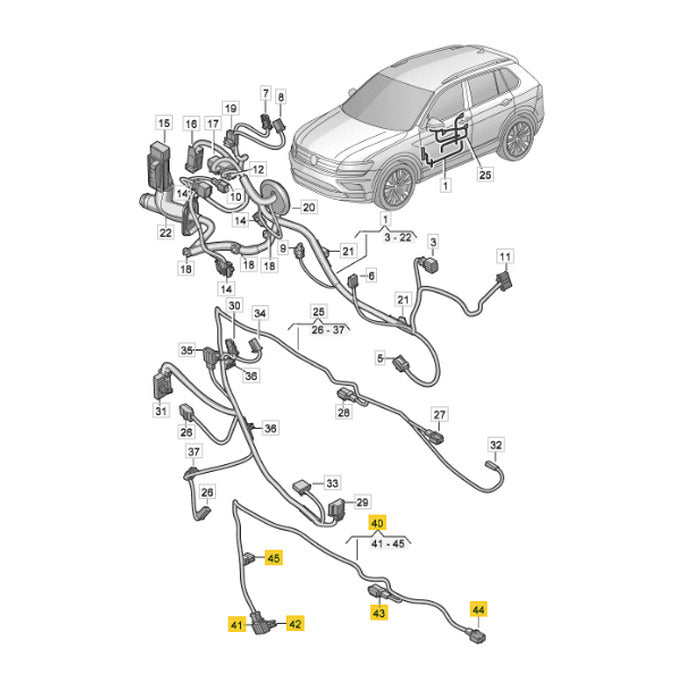 Chicote Luz Maçaneta VW Tiguan Allspace 2024 2025 Dianteira Direita