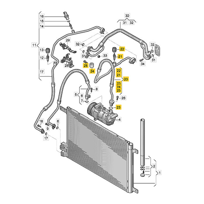 Mangueira Ar Condicionado VW Tiguan 2023 2024 2025 Compressor