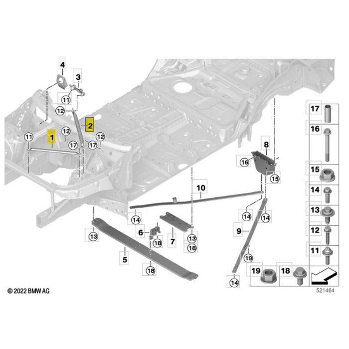 Barra Reforço BMW X5 2020 2021 2022 Cofre Motor Par Direito