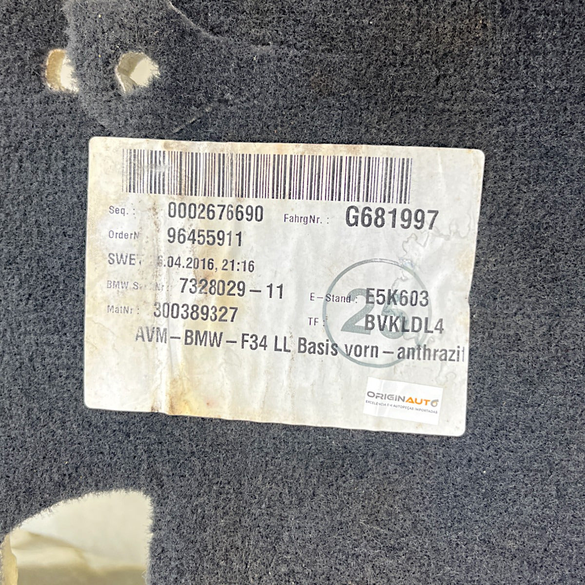 Carpete Assoalho BMW 320i GT 2015 2016 2017 Dianteira