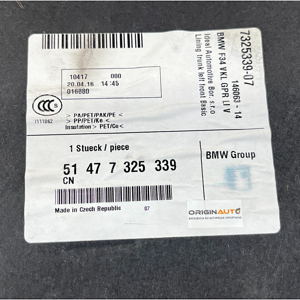 Forro Porta Mala BMW 320i GT 2015 2016 2017 Esquerdo