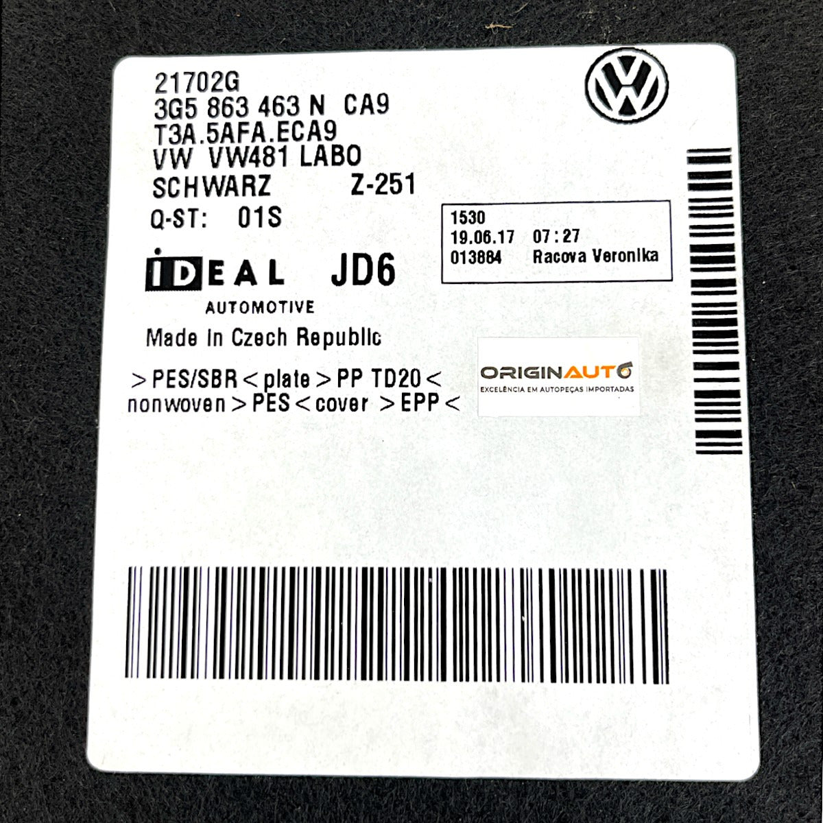 Tampão Assoalho Porta Mala VW Passat Highline B8 2018 2019