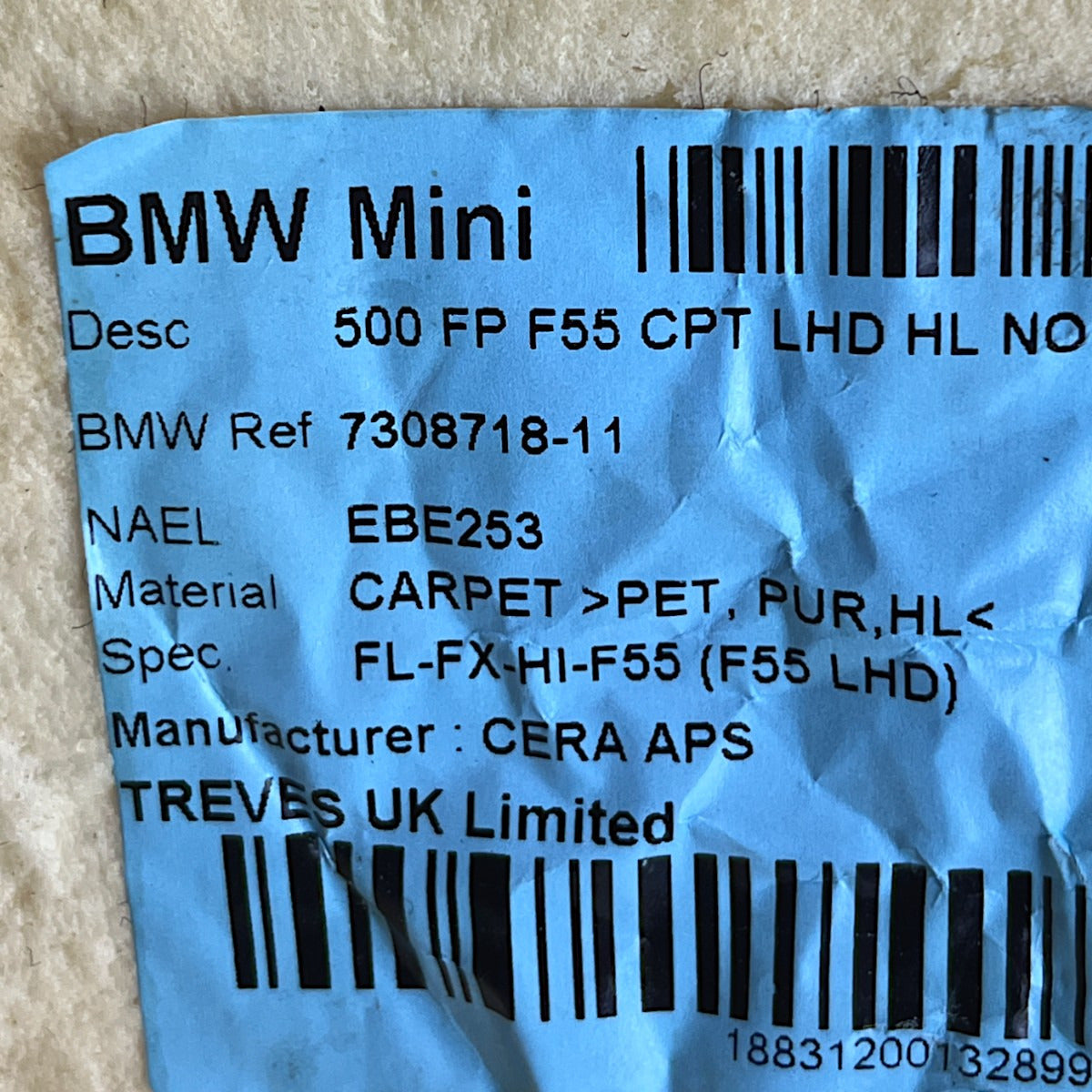 Carpete Assoalho Forração Mini Cooper S 2021 2022 2023